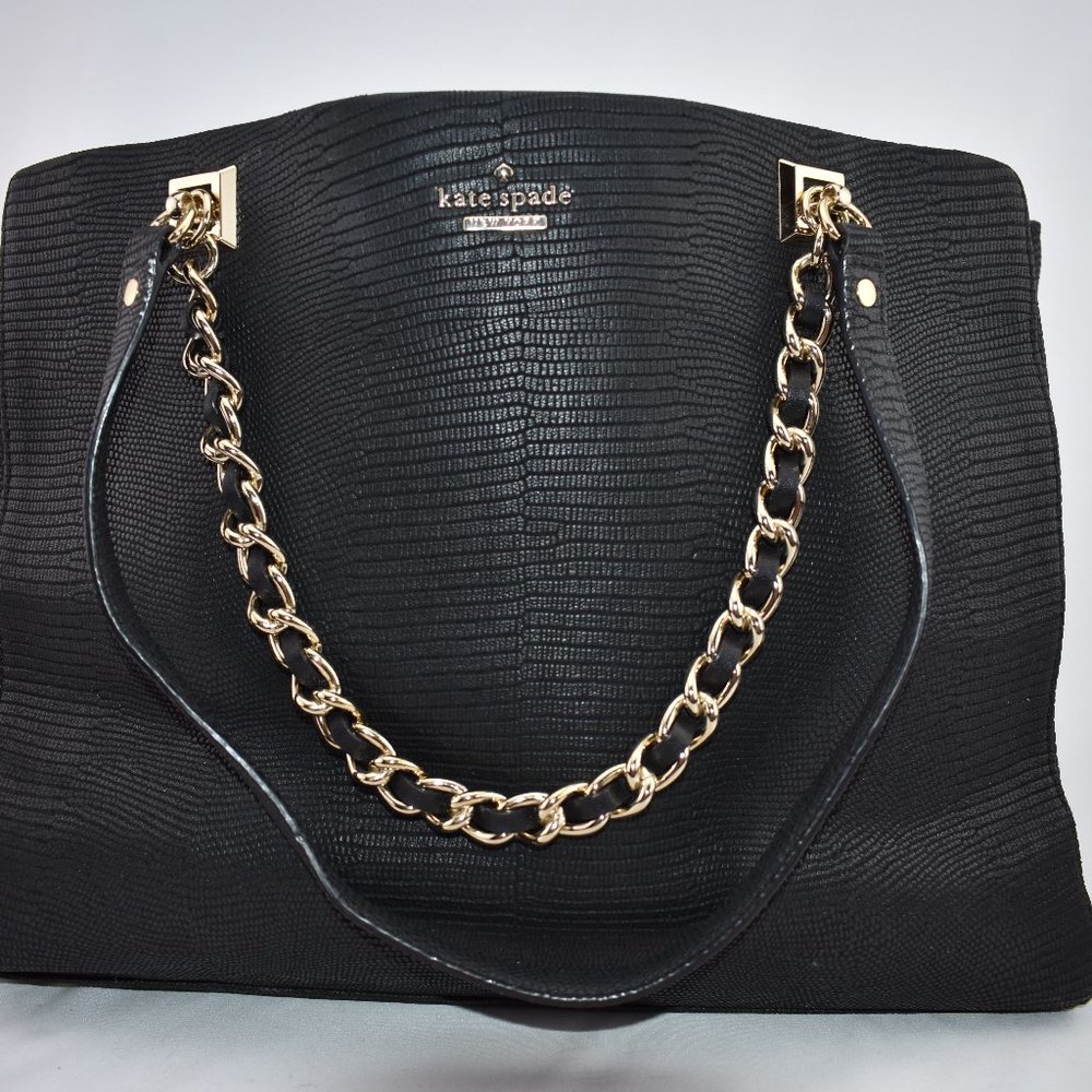 Kate Spade Black Leather Bag with Gold Chain Detail